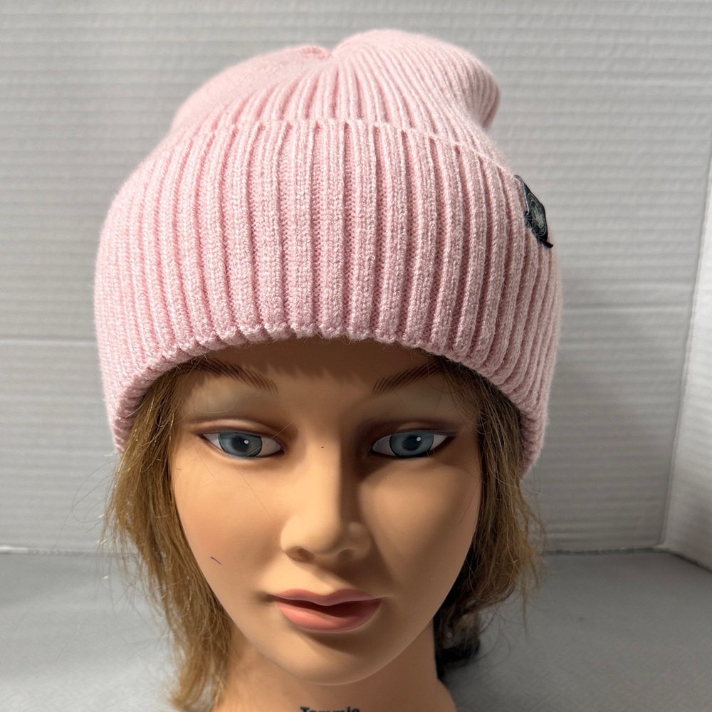 Canada Weather Gear Pink Ribbed Knit Beanie Cuffed Soft Logo NWOT One Size